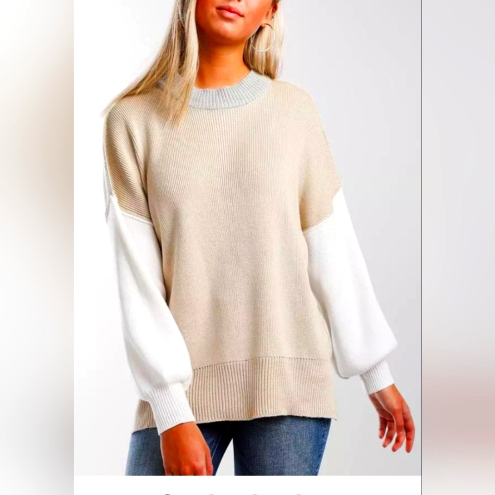 BKE color block sweater. Size Small. Tan, grey and cream.